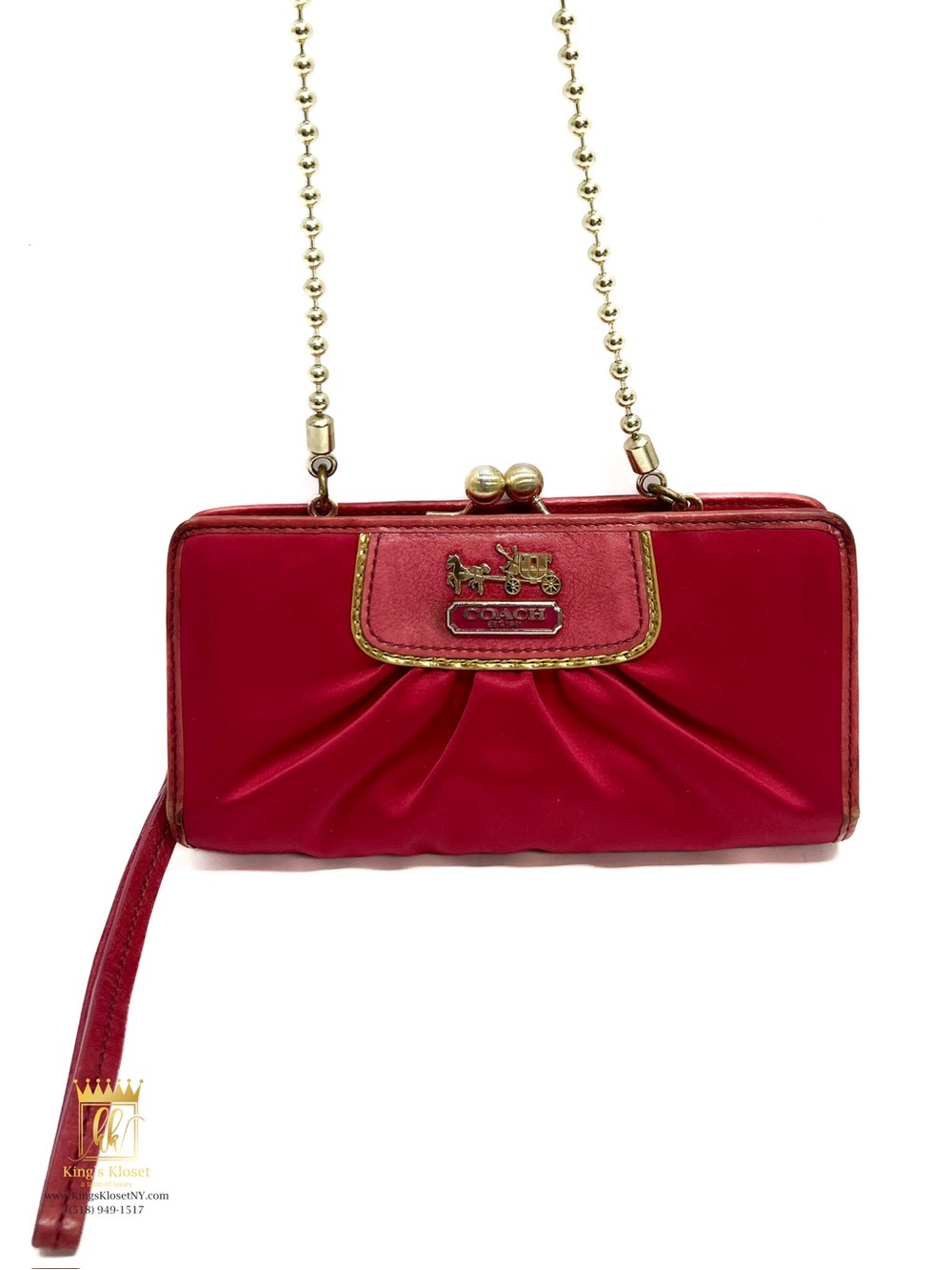 Coach Madison pink satin kisslock wallet on a chain